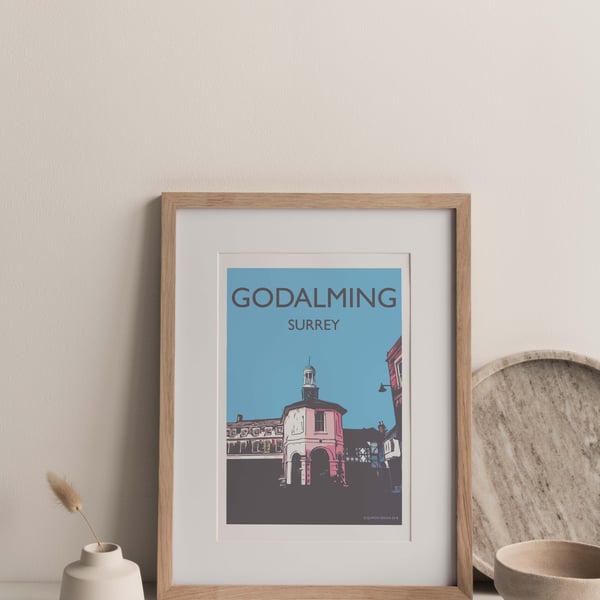 Godalming, Surrey UK Multi coloured Giclee Travel Print