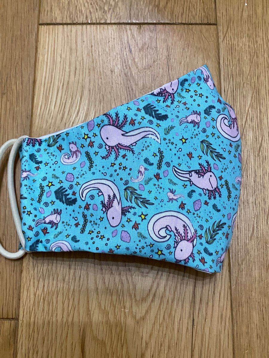 Axolotl print (blue) washable face mask with filter pocket