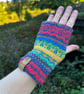 Red, yellow and blue knitted fairisle wrist warmers super seconds festival