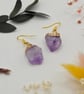 Raw amethyst chunk gold plated pendant earrings