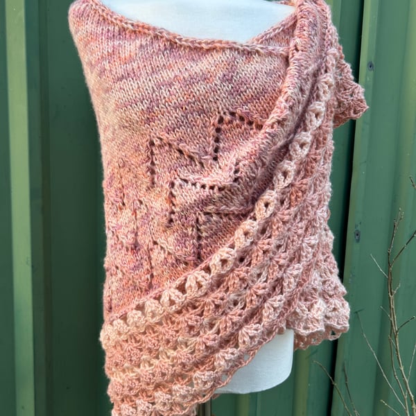Soft and Fluffy Merino Wool Peaches and Cream Handknitted Lace Shawl