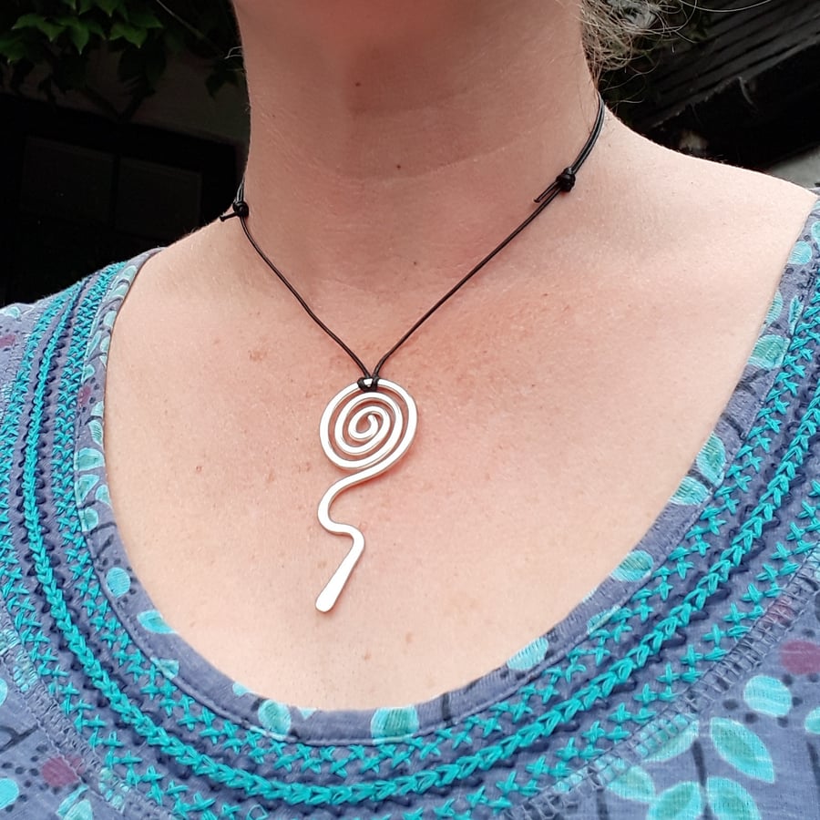 Lightening Silver Spiral Pendant Necklace, Celtic, Boho Jewellery