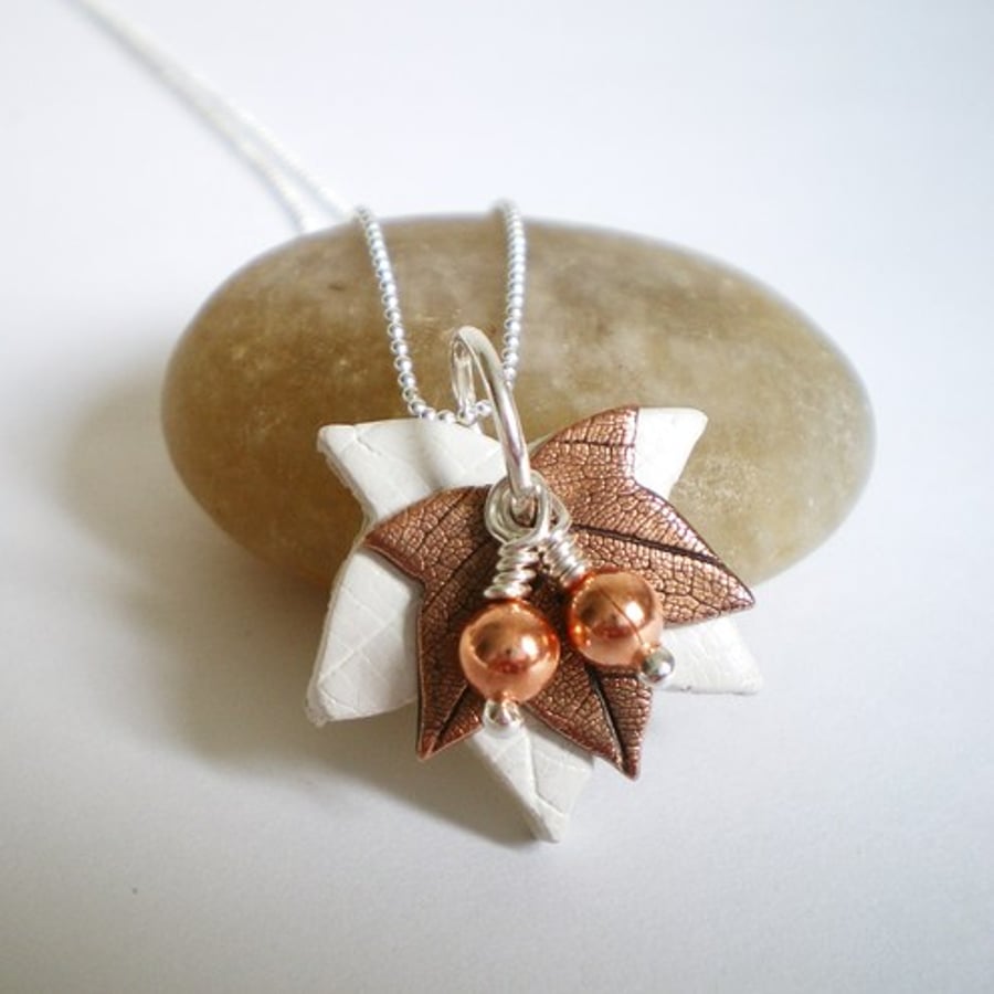 Maple Leaf Ceramic and Copper Pendant