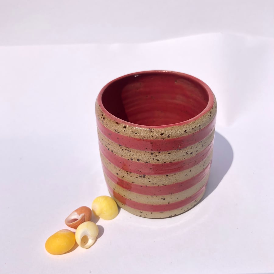 STRIPED DINKY RED STONEWARE CERAMIC POT