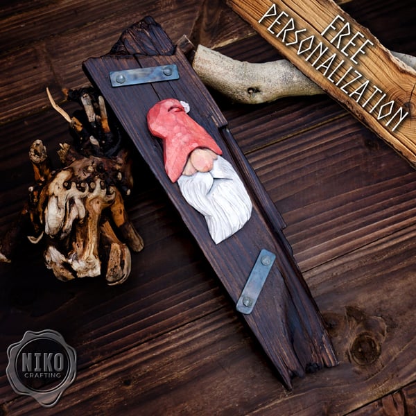 Hand-Carved Santa Claus Wall Art- Rustic Christmas Decoration - Personalised (C)