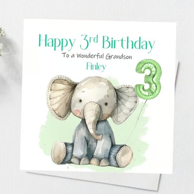 Personalised Elephant Birthday Card For Little Boy Happy Birthday Son Grandson
