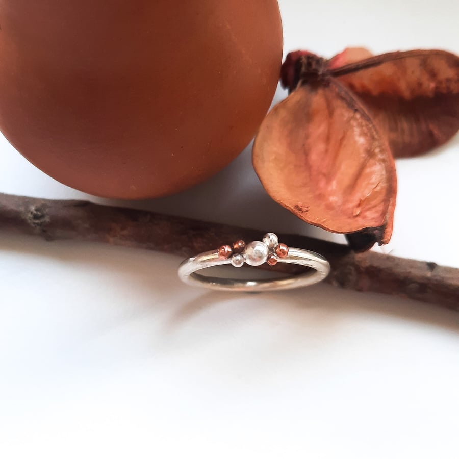 Silver And Copper Cluster Granulation Ring