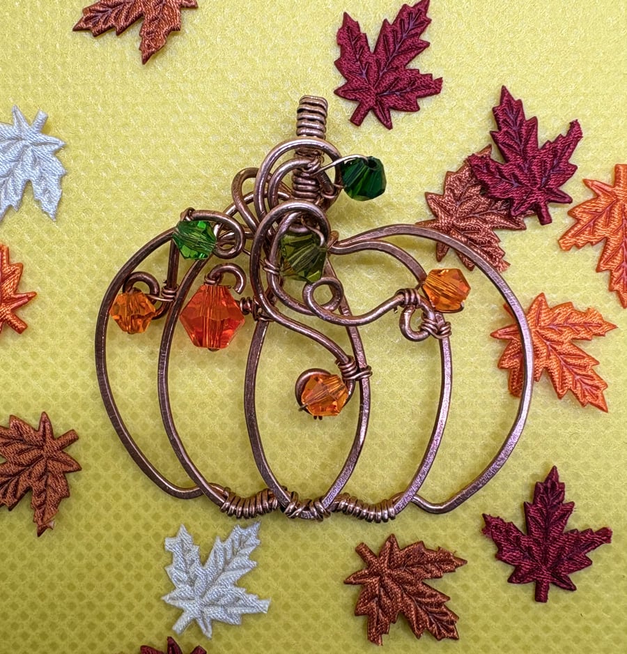 Antique copper wire wrapped Pumpkin pendant