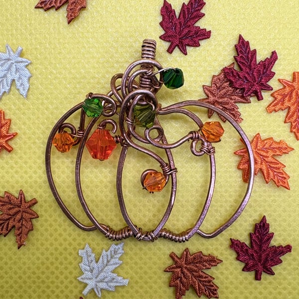 Antique copper wire wrapped Pumpkin pendant