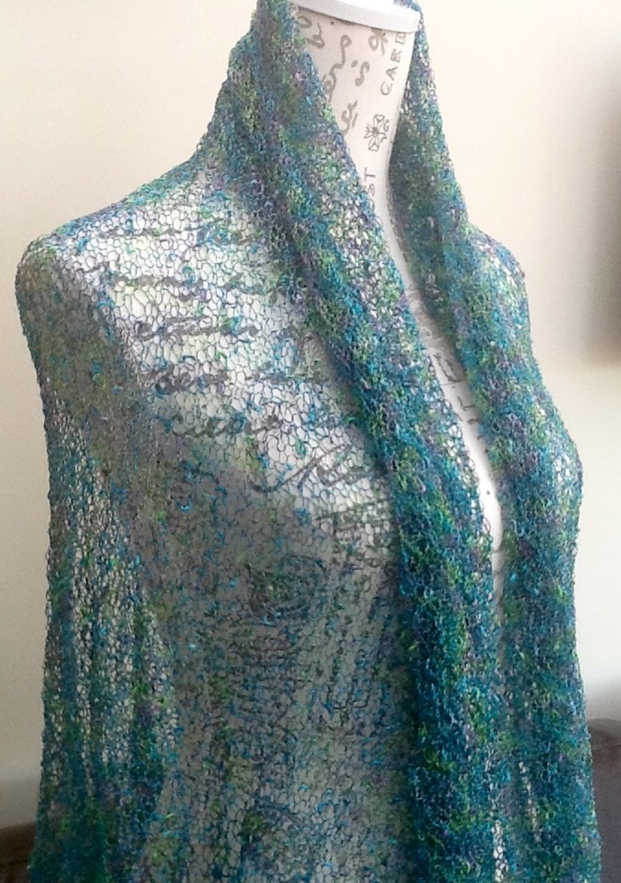 Mermaid Lacy Sea Nymph Ilaria Calenzano Italian Designer Yarn Knitted Shawl.