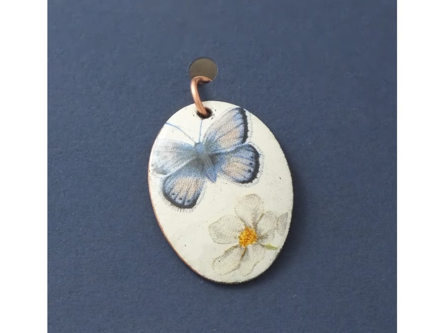 Enamelled pendant with butterfly