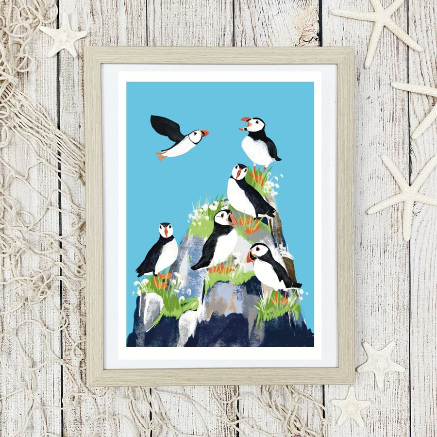Seaside Coastal Art Bird puffin seabird Print 