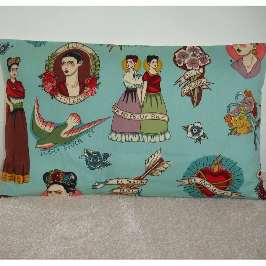 Frida Kahlo Cushion Cover 20x12 inch Oblong Bolster Duck Egg