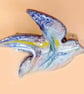 enamel brooch - bird scrolled blue and yellow over white - Image 4