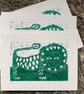 Happy Green Lion -   Lino Print - Image 1