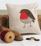Pin Cushion Robin Wildlife Nature Bird Freehand Machine Embroidered - Image 1