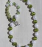 Crackled Clear Quartz & Green Peridot Gemstone Statement Beaded Necklace - Image 4