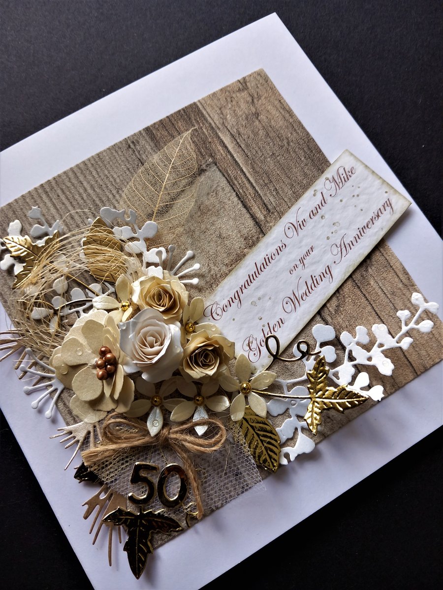 Personalised,50th, Golden Wedding Anniversary Card.  Handmade. Boxed.