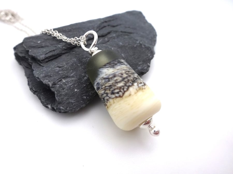 lampwork glass grey beach necklace