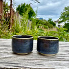 Handmade Blue Brown Ceramic Cup - Handleless Stoneware Mug (200ml, 7oz)