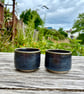 2 x Handmade Blue Brown Ceramic Cups - Handleless Stoneware Mugs (200ml, 7oz)