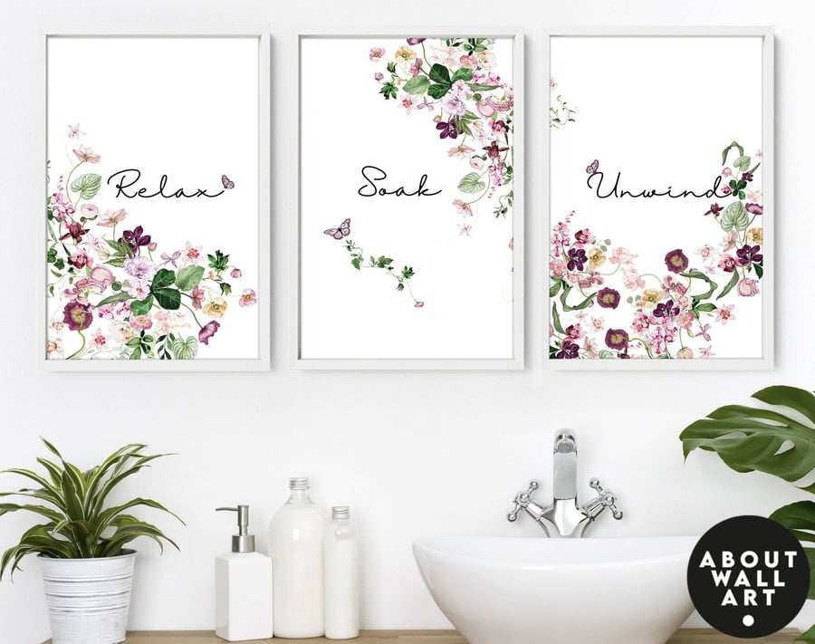 Home Decor Bathroom art prints set of 3, Botanical, Tropical Spa Bathroom Decor,
