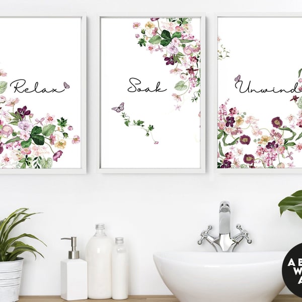 Home Decor Bathroom art prints set of 3, Botanical, Tropical Spa Bathroom Decor,