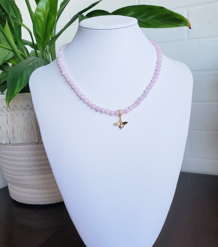 Gemstone Choker Rose Quartz Pendant Necklace Gift for Her
