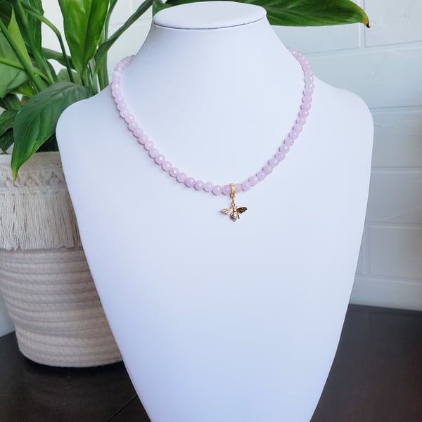 Gemstone Choker Rose Quartz Pendant Necklace Gift for Her