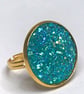 AQUAMARINE GLITTER RING gold plated adjustable 20 mm faux druzy  - Image 5