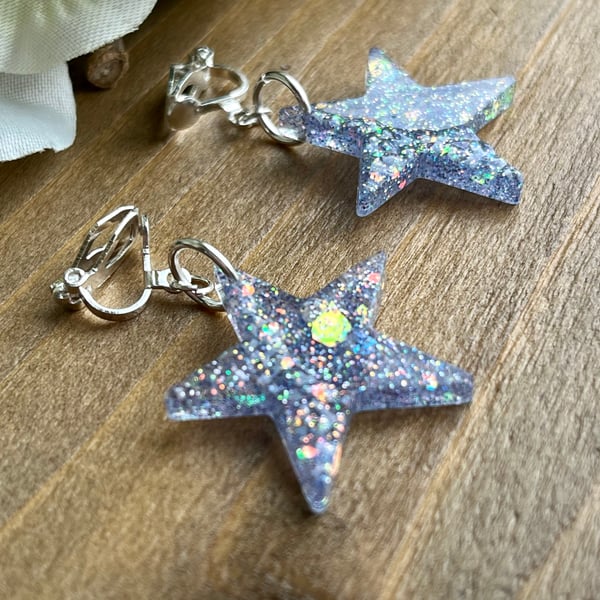 Resin clip on star earrings 