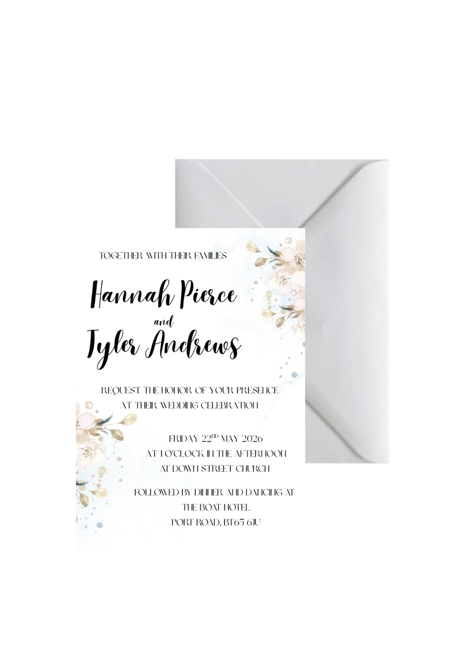 20 Floral A5 Personalised Wedding Invitation with Envelopes 