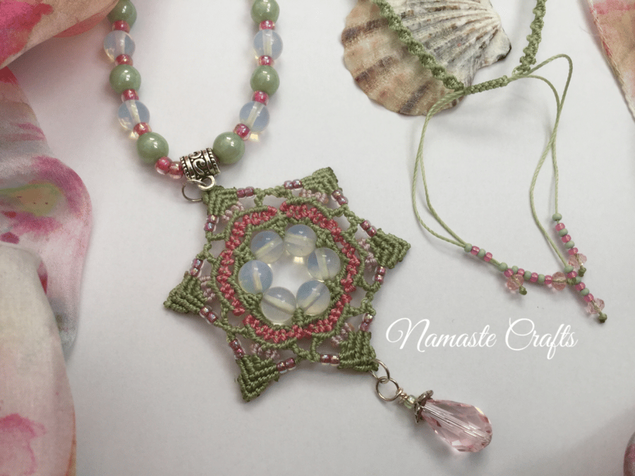 Macrame Mandala Pendant, Beaded Pendant, Necklace 