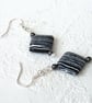 Black and white square earrings, stabilised turquoise earrings - Image 4