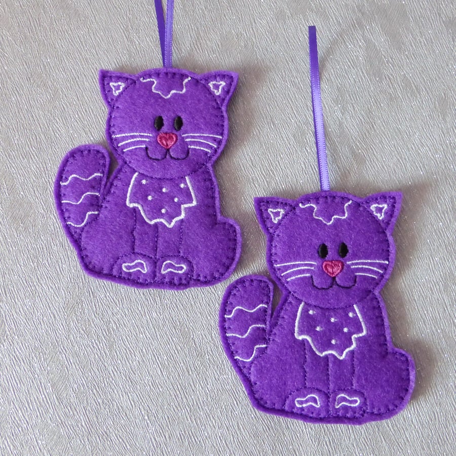 Purple Cat hanging decoration, felt.