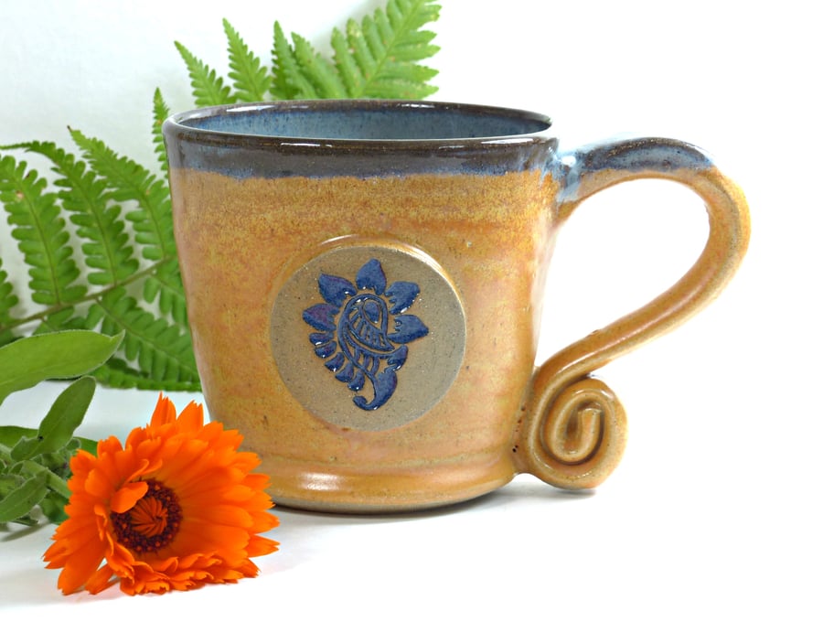 Exotic Matt Turmeric  Flower -  Mug,  Ceramic Pottery Stoneware UK Wheelthrown 