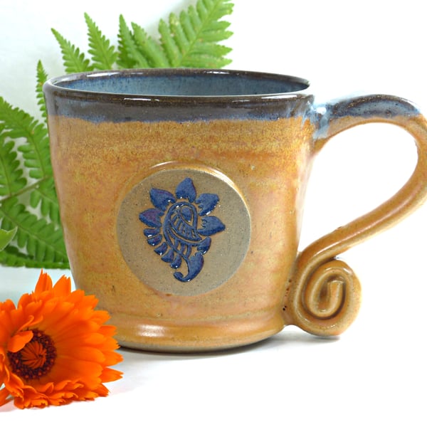 Exotic Matt Turmeric  Flower -  Mug,  Ceramic Pottery Stoneware UK Wheelthrown 