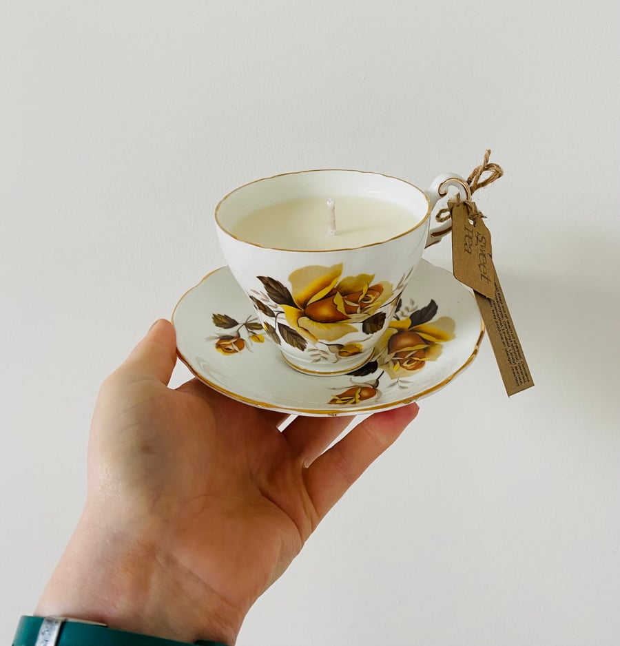 Lemon Tea Cup Candle with Saucer