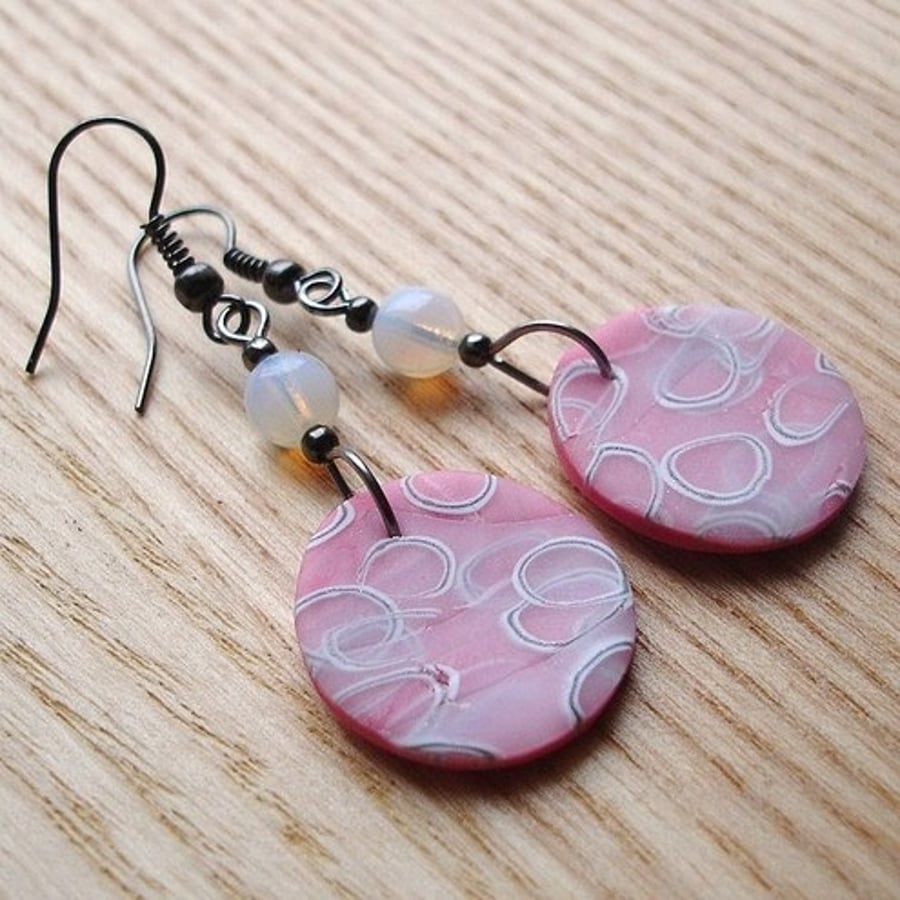 Pink Millefiori Disc Earrings