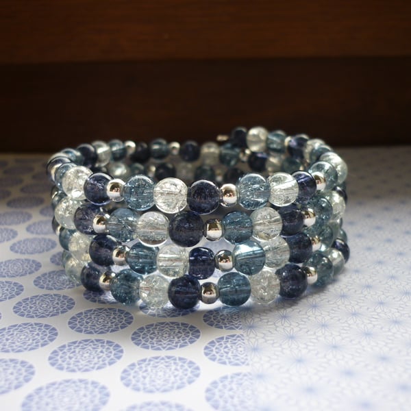 GREY, SILVER AND CRYSTAL WRAP AROUND BRACELET. 