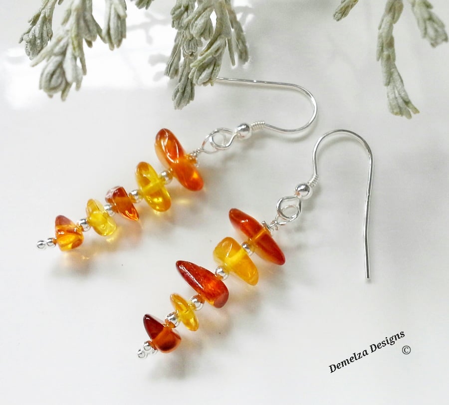 Baltic Amber and Reconsistuted Turquoise Drop Earrings Sterling Silver Baltic Amber and Reconsistuted Turquoise Drop Earrings Sterling Silver