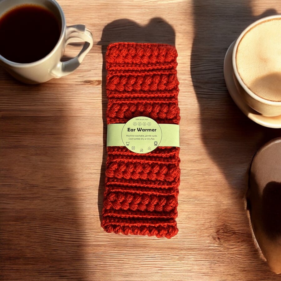 Crocheted Bobbles and Lines Ear Warmer