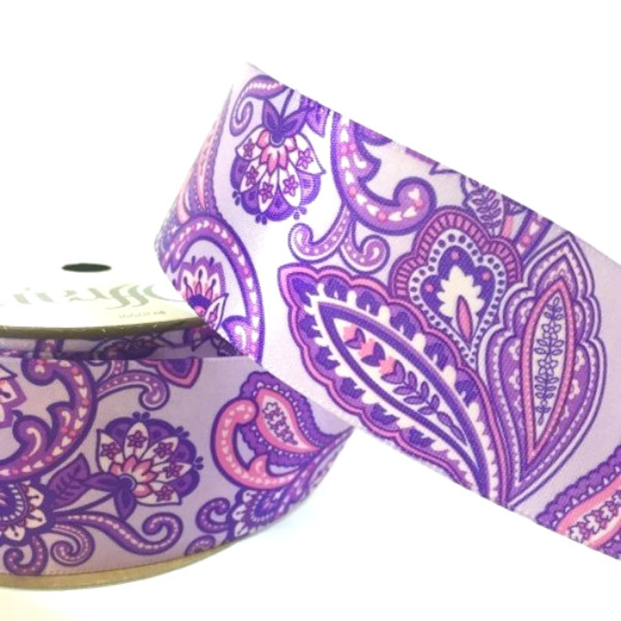 38mm Lilac French Paisley Ribbon, 2.7 Metres - Full Reel