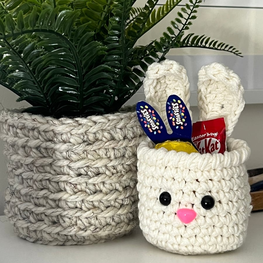 Cute Crocheted Bunny Easter Basket