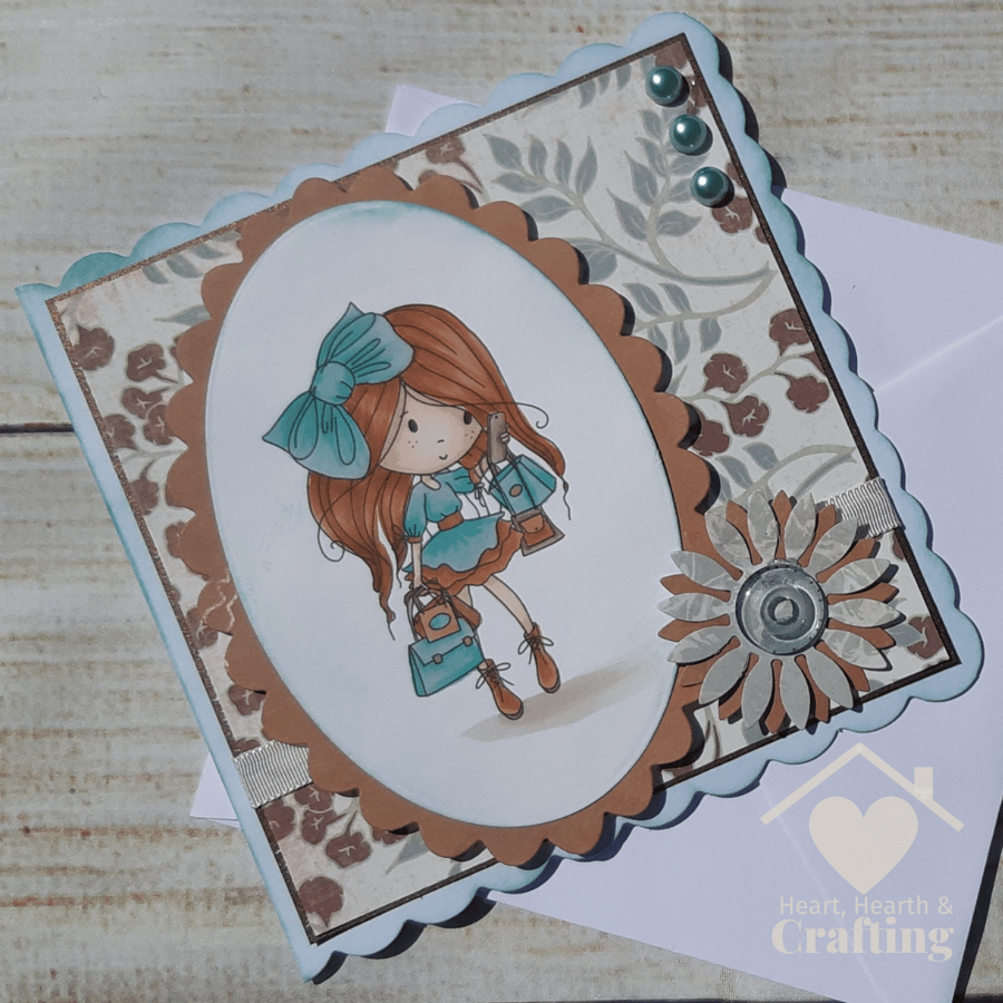 Cute Shopping Girl Handmade Greeting Card