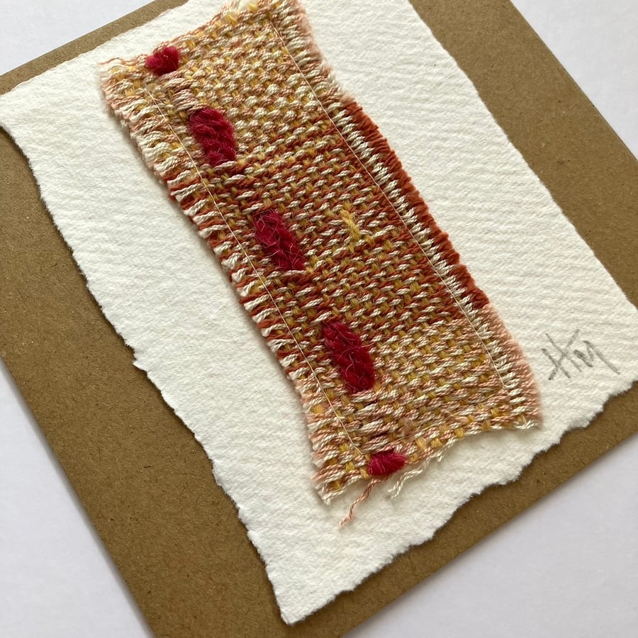 Textile Art Greetings Card, Handwoven Miniature Art