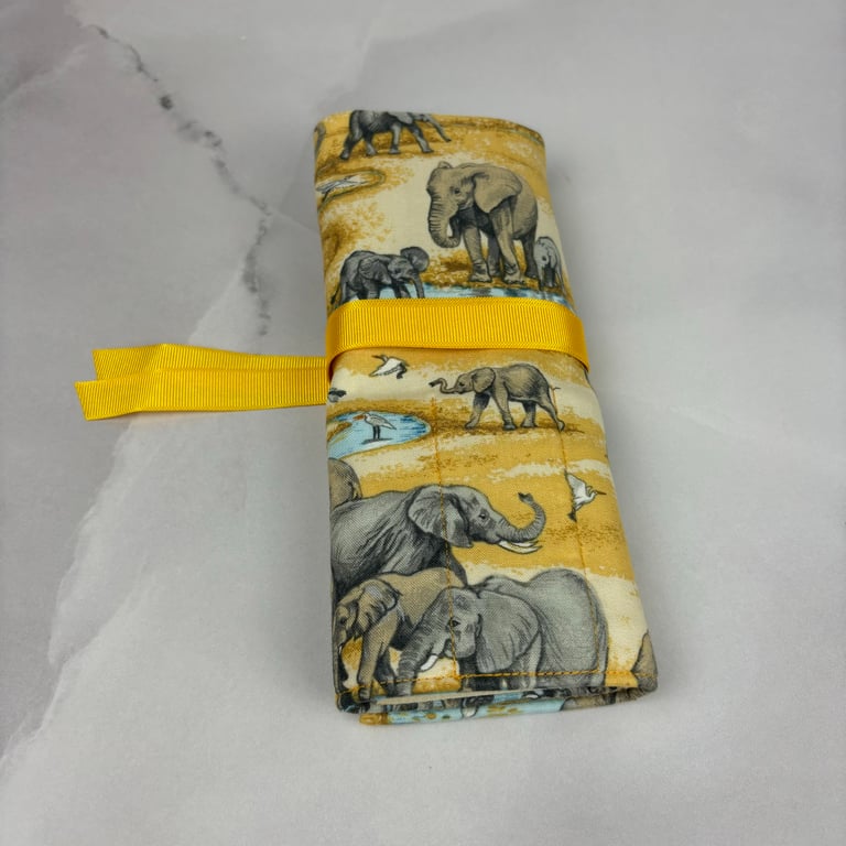 Elephant brush roll, Elephants pencil wrap, Tool roll, Handmade