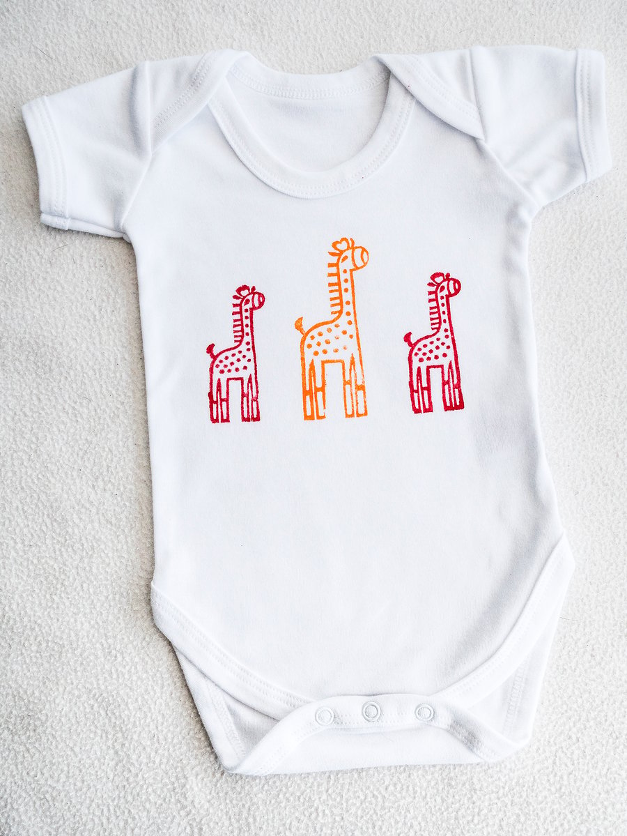 hand printed Giraffes Babygro Babygrow Sleepsuit Romper Onesie baby shower gift