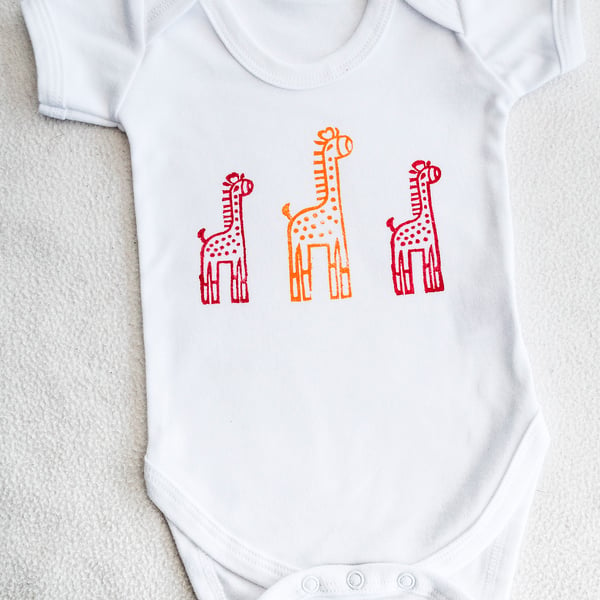 hand printed Giraffes Babygro Babygrow Sleepsuit Romper Onesie baby shower gift