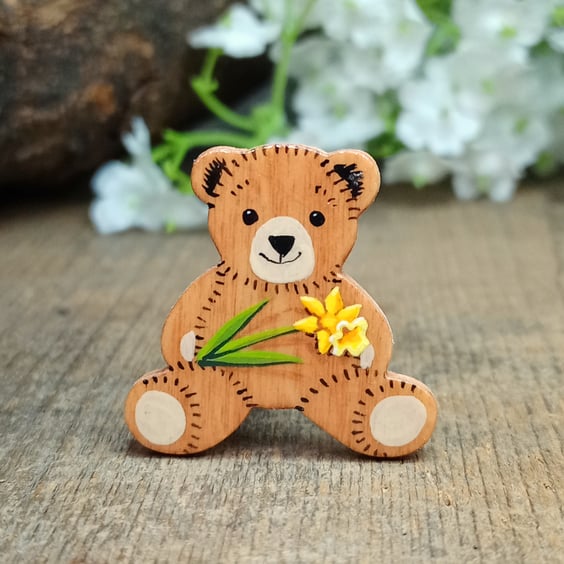 Daffodil Brooch, Handmade Teddy Flower Pin, Daffodil Gift, March Birth Flower